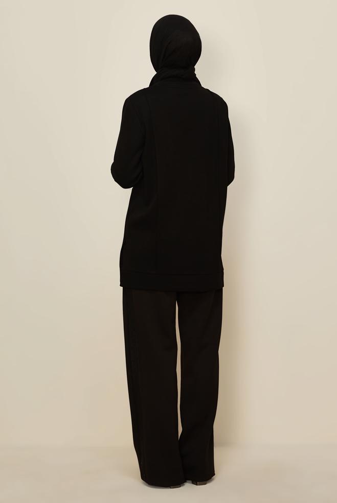 Tesettür giyim SİYAH CEP DETAYLI EŞOFMAN TUNİK 45960 - ALVİNA