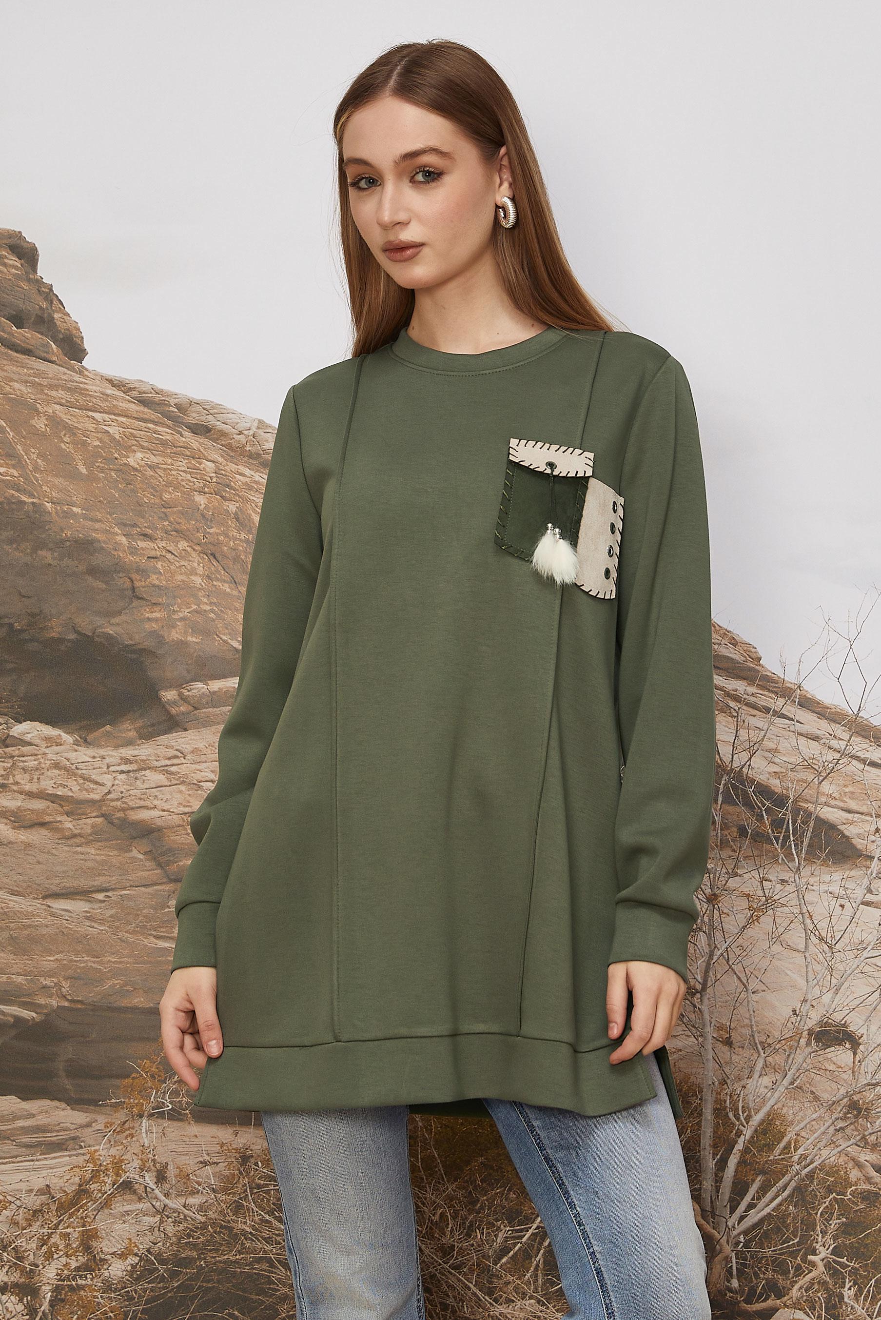 Tesettür giyim HAKİ CEP DETAYLI EŞOFMAN TUNİK 45960