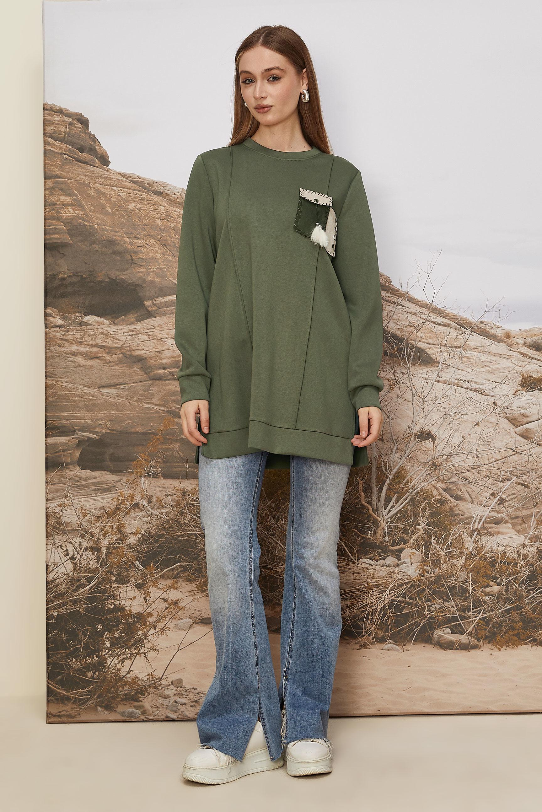 Tesettür giyim HAKİ CEP DETAYLI EŞOFMAN TUNİK 45960