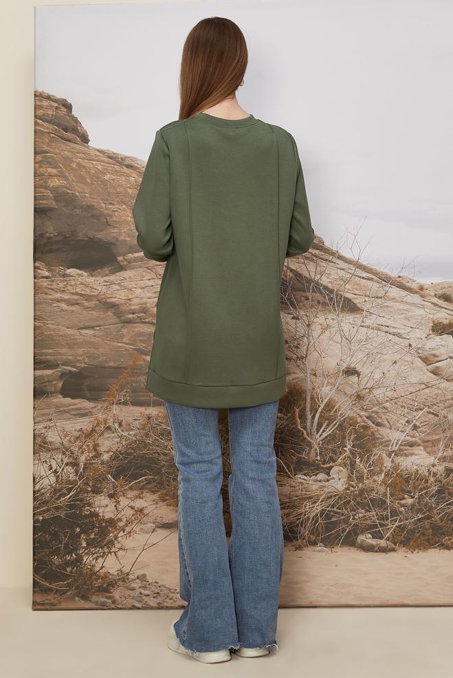 Tesettür giyim HAKİ CEP DETAYLI EŞOFMAN TUNİK 45960 - ALVİNA