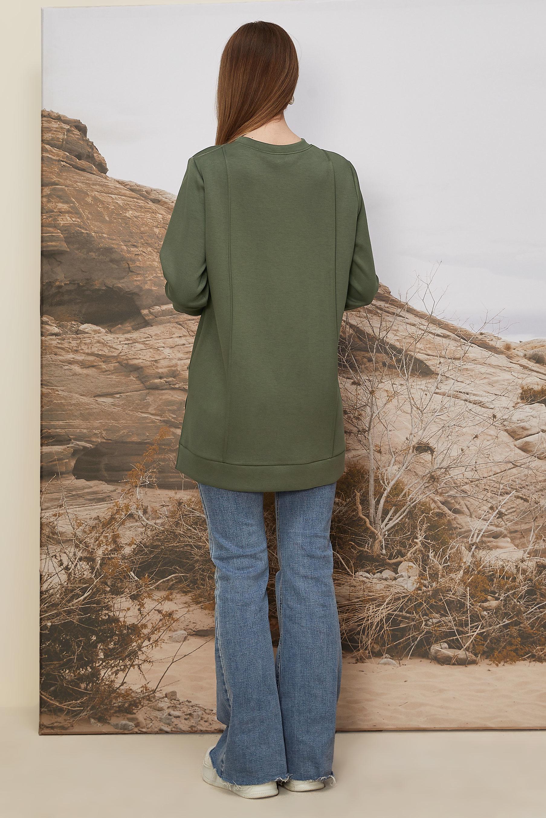 Tesettür giyim HAKİ CEP DETAYLI EŞOFMAN TUNİK 45960