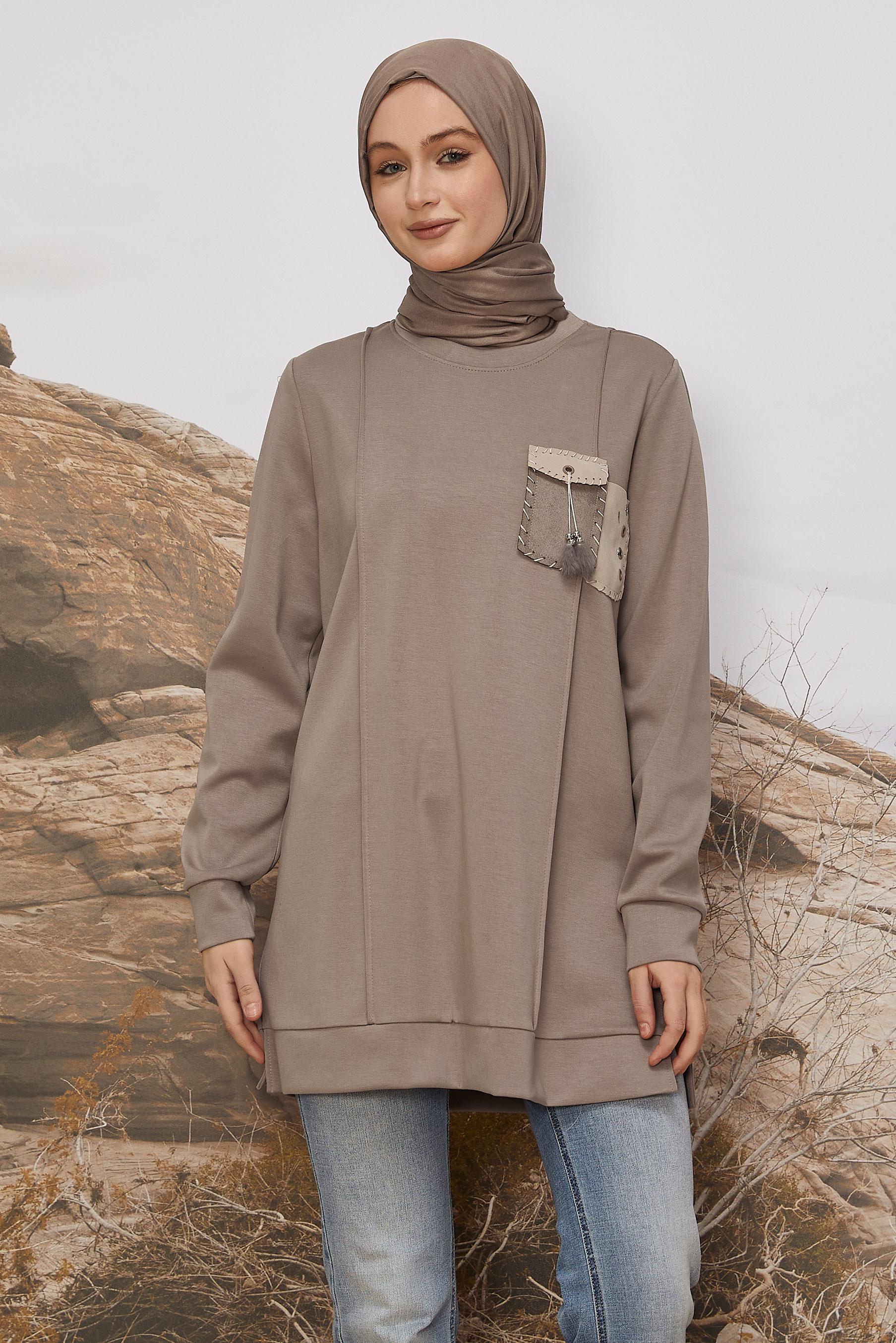 Tesettür giyim VİZON CEP DETAYLI EŞOFMAN TUNİK 45960