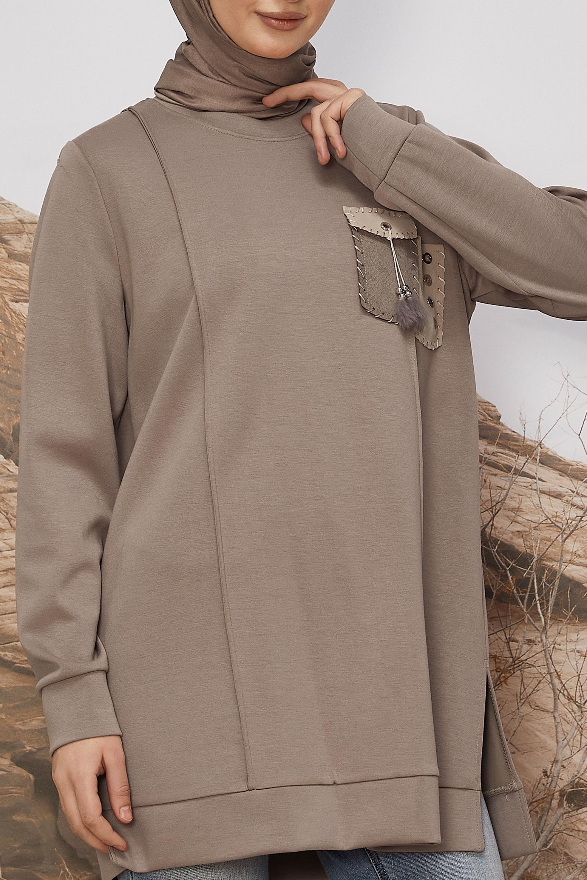 Tesettür giyim VİZON CEP DETAYLI EŞOFMAN TUNİK 45960