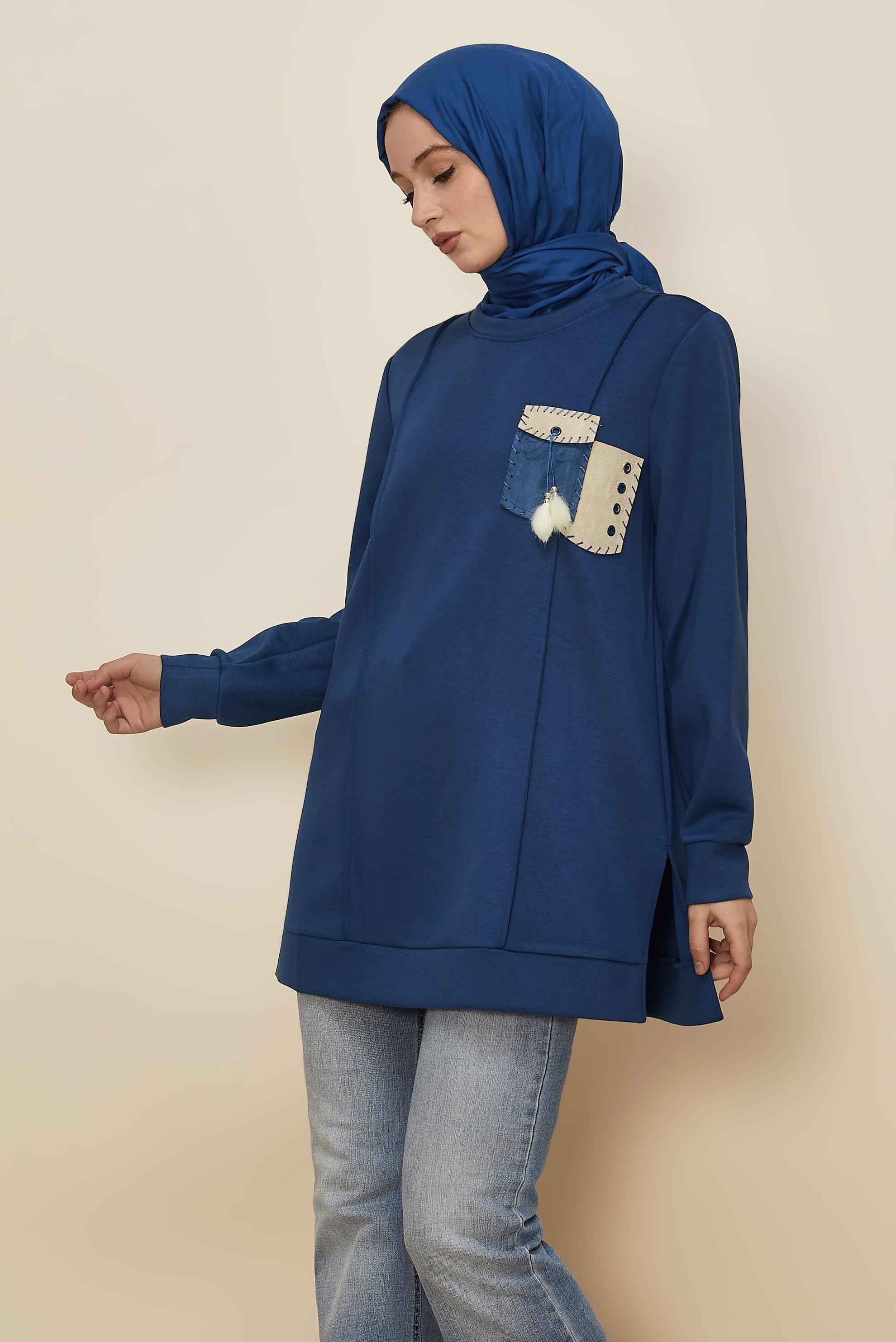 Tesettür giyim LACİVERT AKSESUAR DETAYLI EŞOFMAN TUNİK 45960