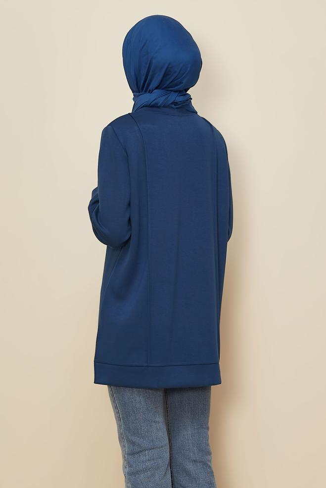 Tesettür giyim LACİVERT AKSESUAR DETAYLI EŞOFMAN TUNİK 45960 - ALVİNA