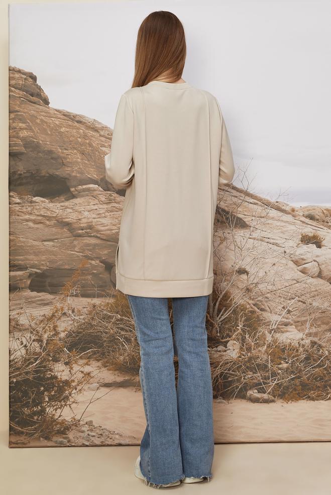 Tesettür giyim EKRU CEP DETAYLI EŞOFMAN TUNİK 45960 - ALVİNA