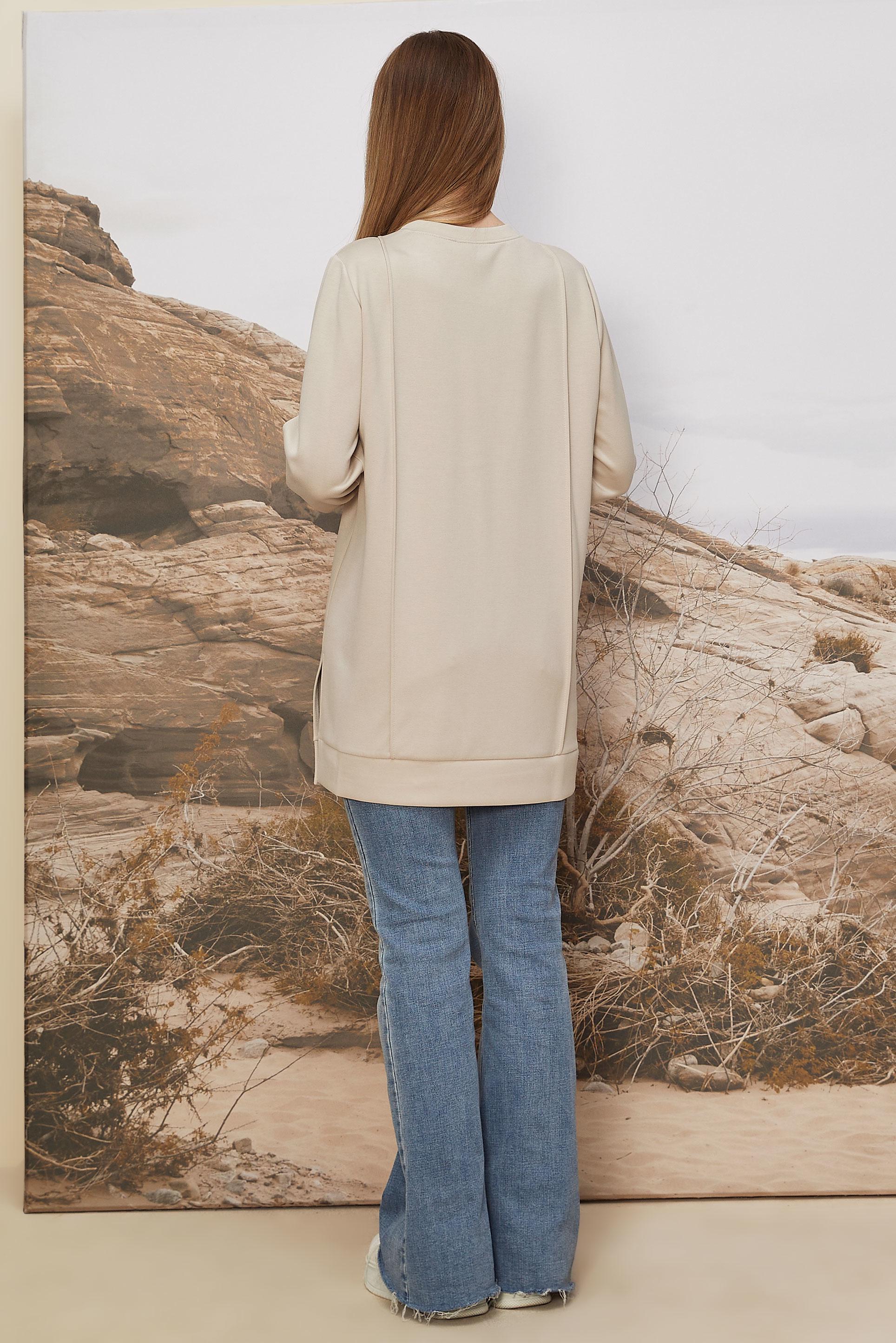 Tesettür giyim EKRU CEP DETAYLI EŞOFMAN TUNİK 45960