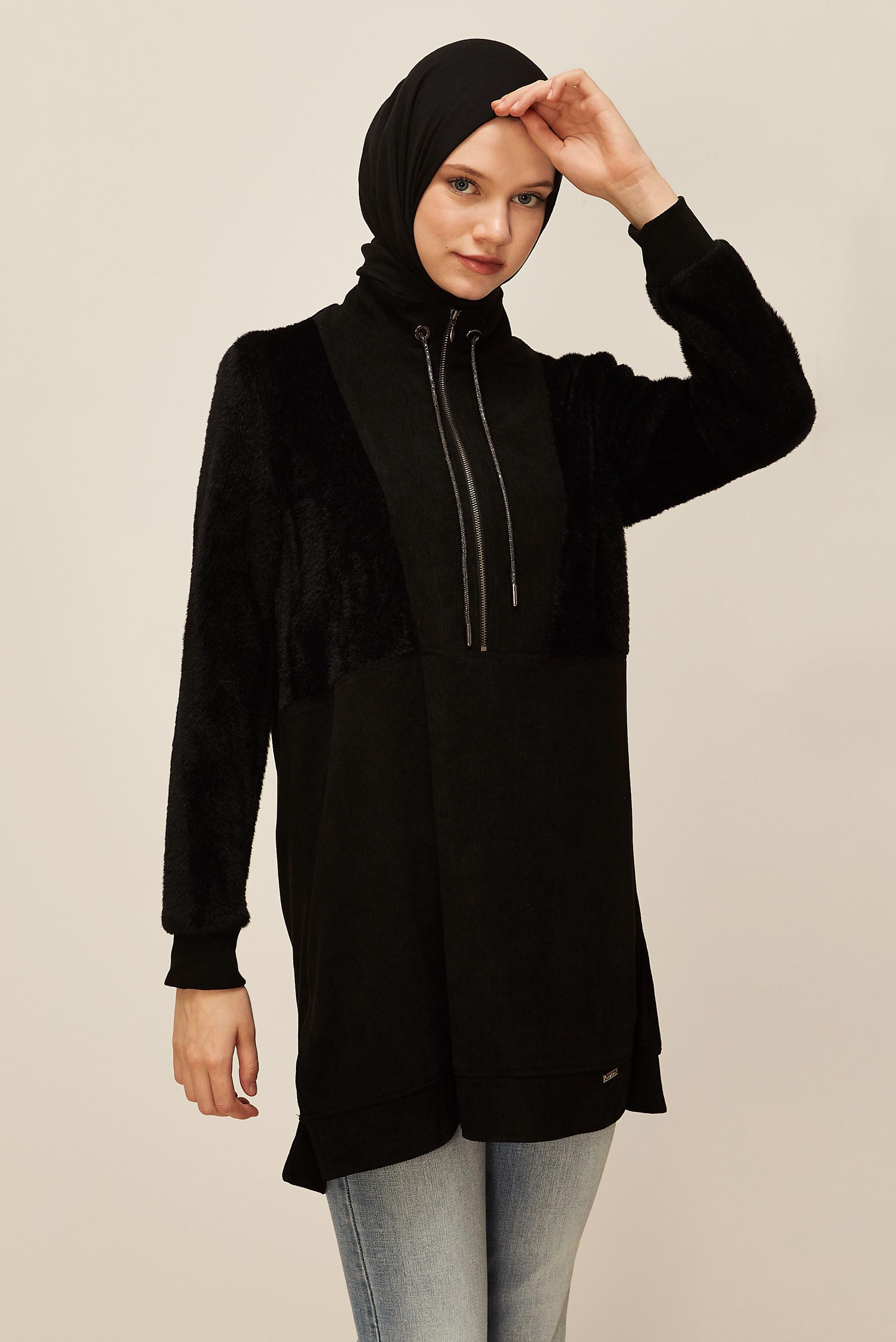 Vêtements hijab NOIR TUNIQUE DE SURVÊTEMENT À LACETS 45961