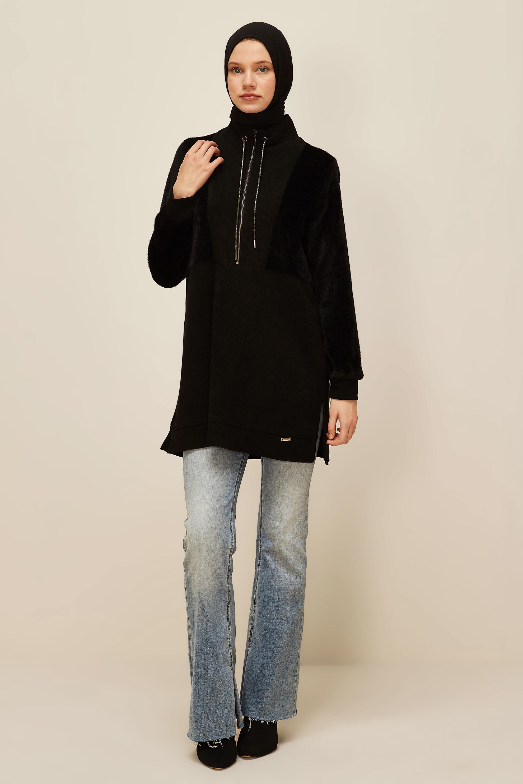 Vêtements hijab NOIR TUNIQUE DE SURVÊTEMENT À LACETS 45961