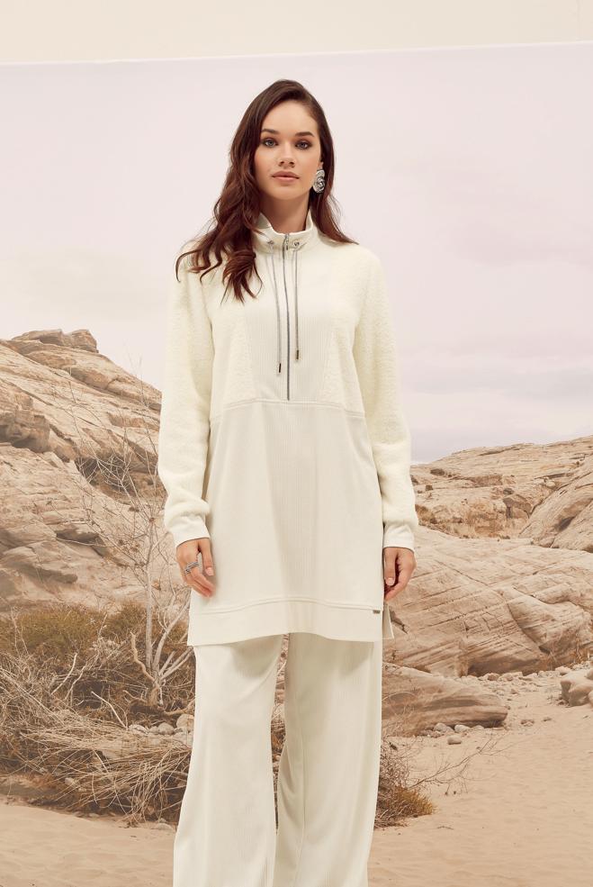 Vêtements hijab BLANC TUNIQUE DE SURVÊTEMENT À LACETS 45961 - ALVİNA