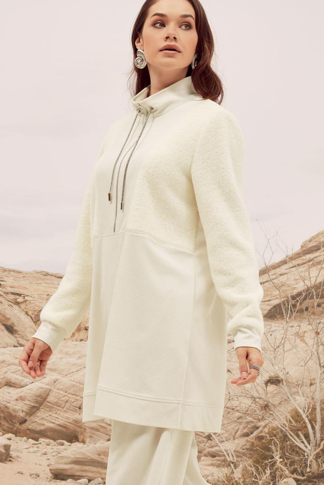 Vêtements hijab BLANC TUNIQUE DE SURVÊTEMENT À LACETS 45961 - ALVİNA