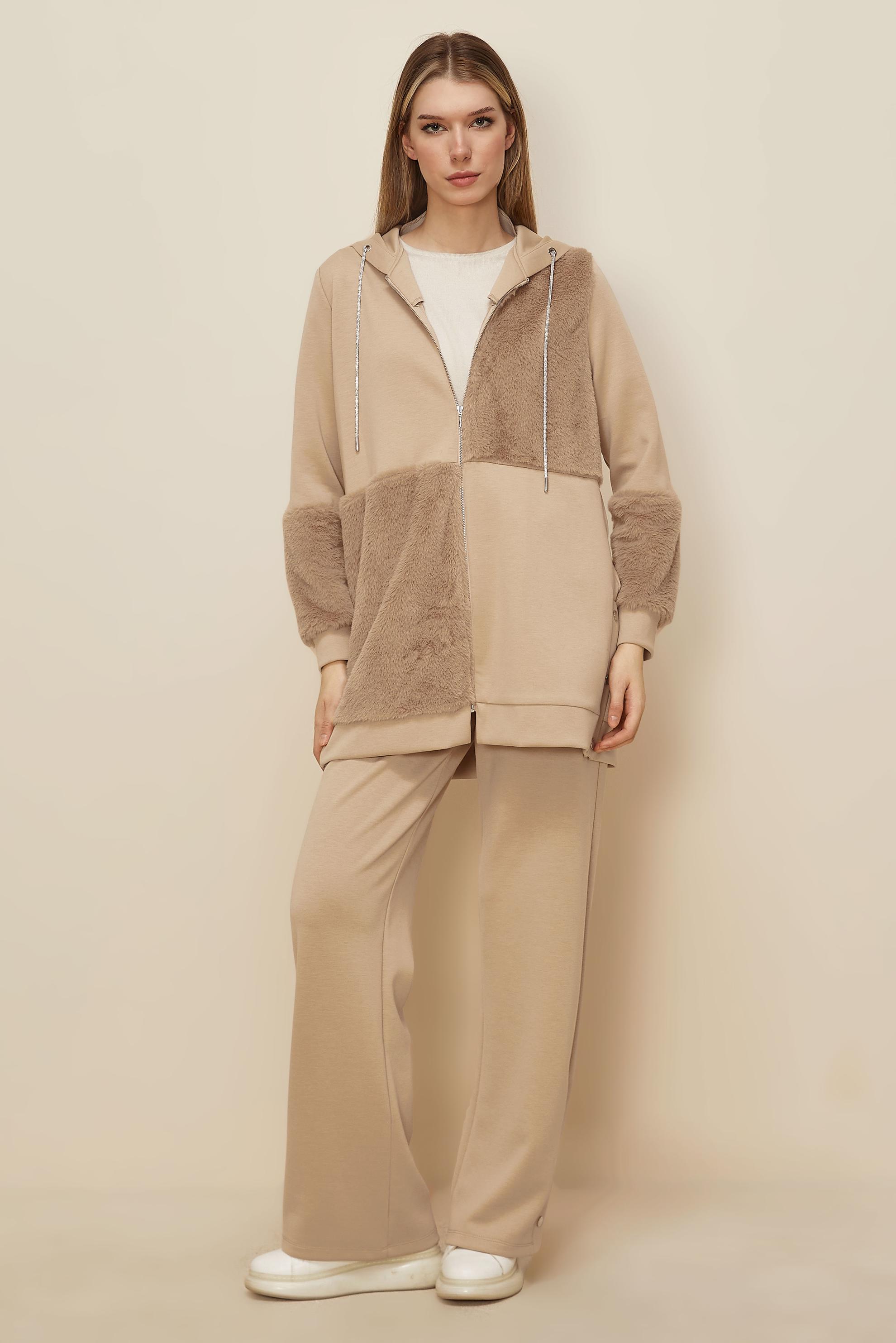 Hijab clothing BEIGE HOODED TRACKSUIT SET 45966