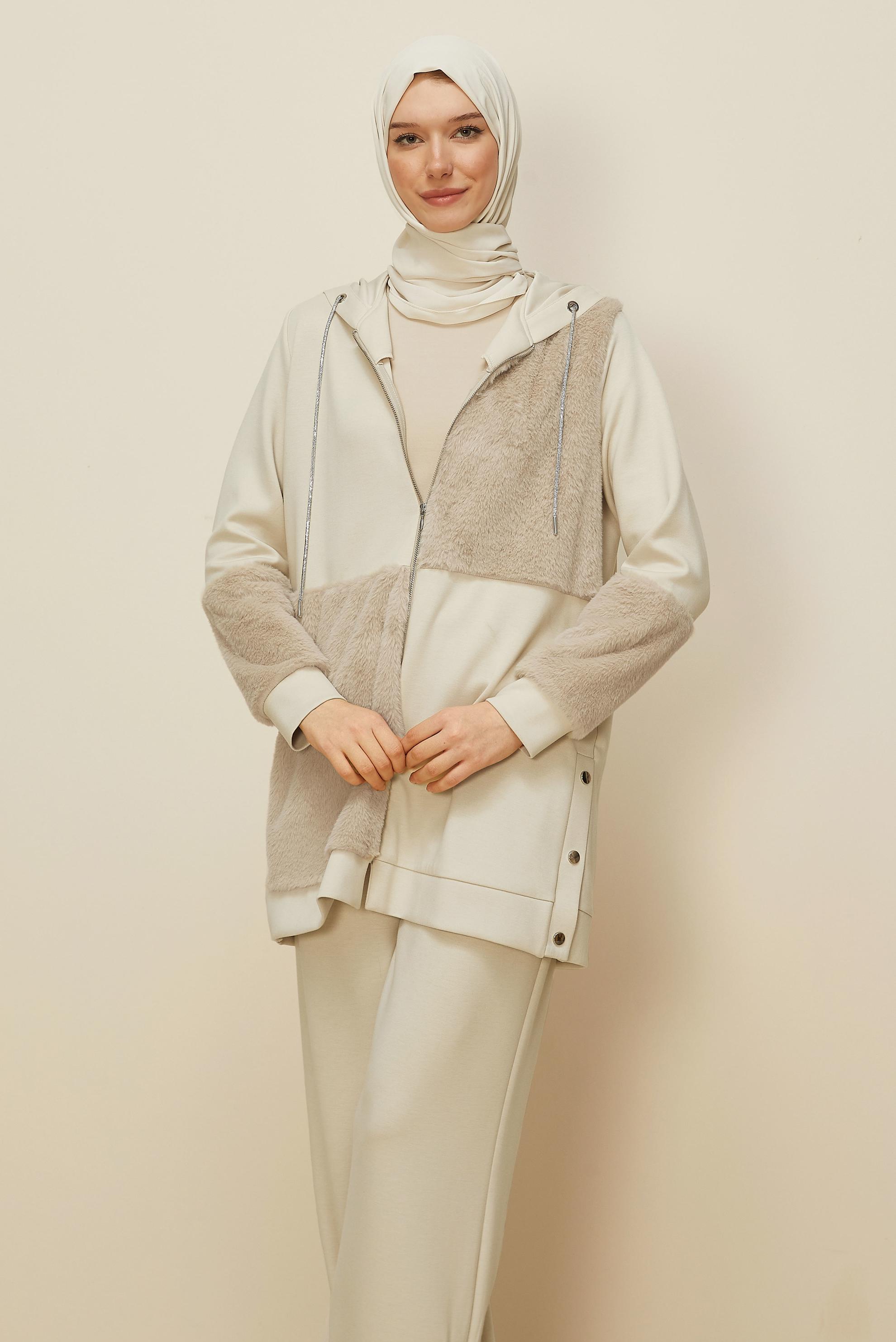 Hijab clothing BEIGE HOODED TRACKSUIT SET 45966