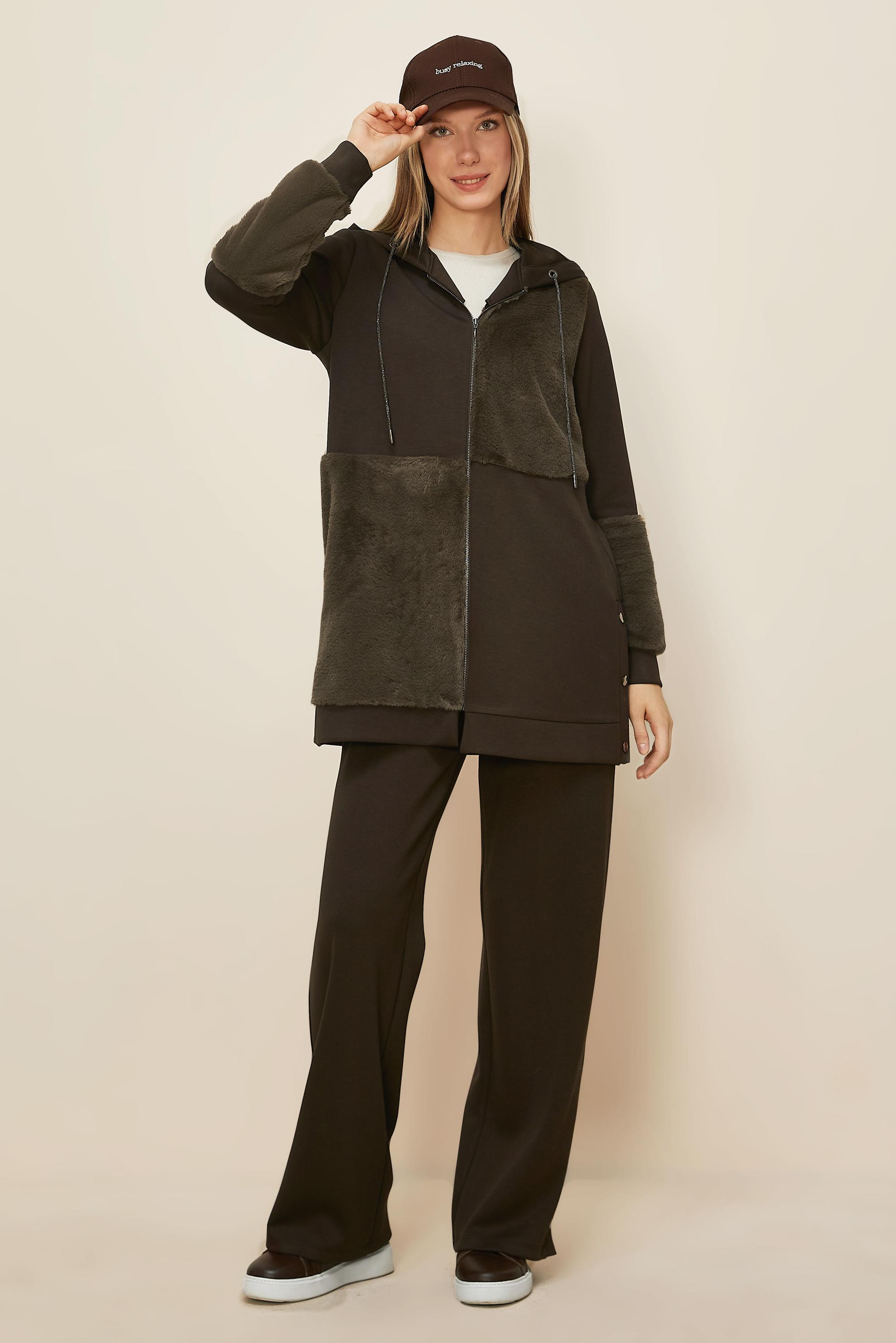 Hijab clothing BROWN HOODED TRACKSUIT SET 45966