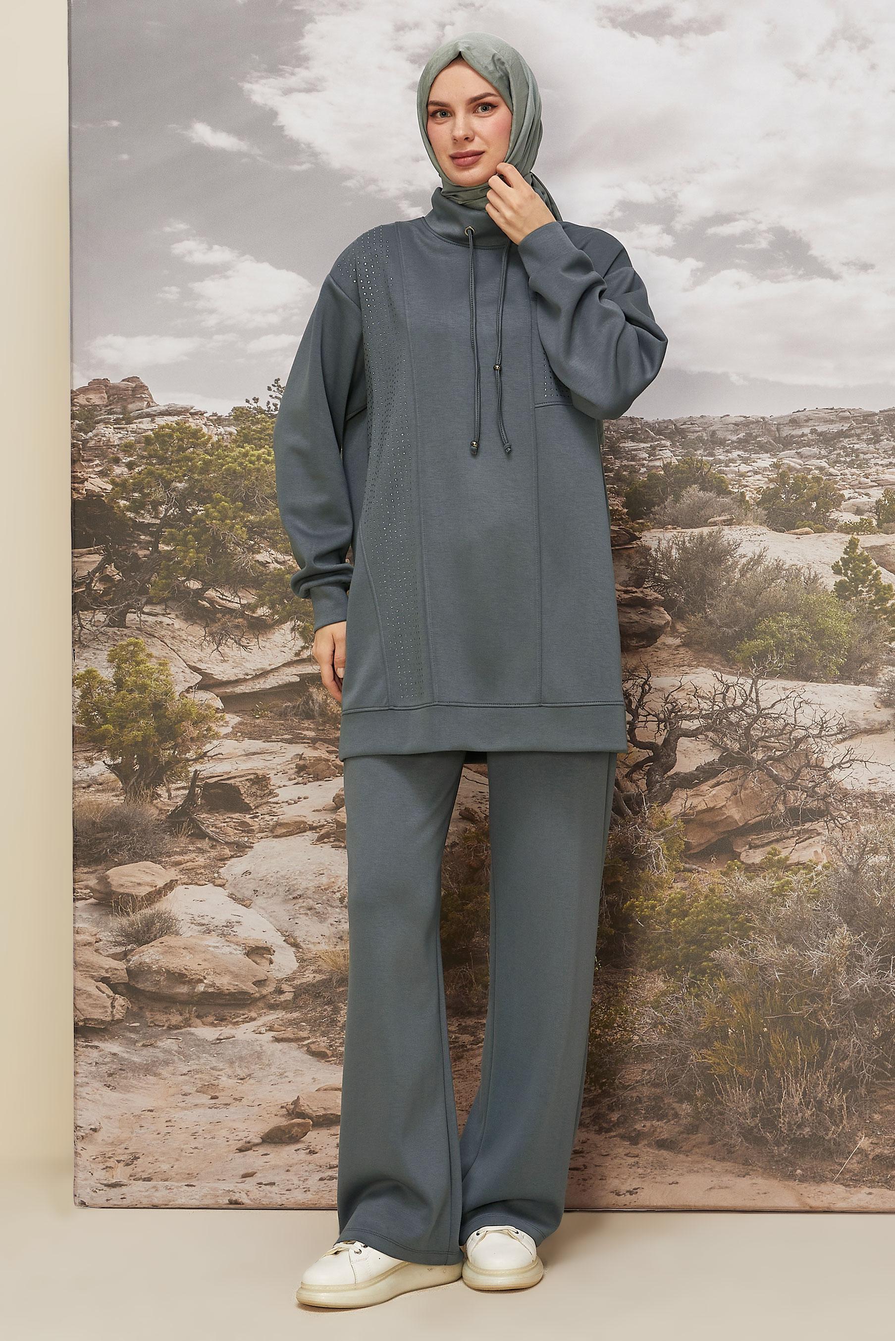 Tesettür giyim GRİ 45967 CHAKRA 2′Lİ PANT.EŞOF. 38-46 TEK42