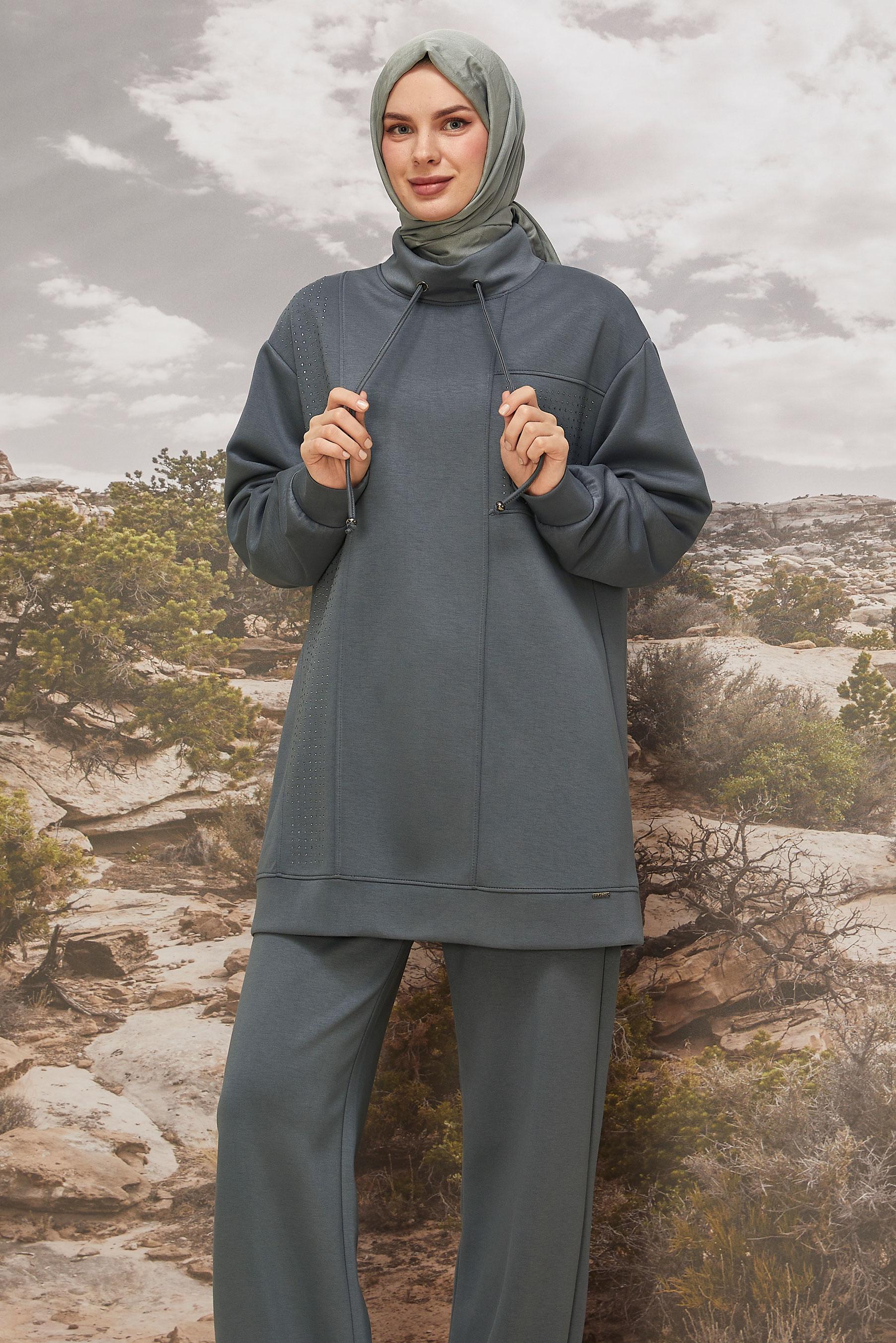 Tesettür giyim GRİ 45967 CHAKRA 2′Lİ PANT.EŞOF. 38-46 TEK42