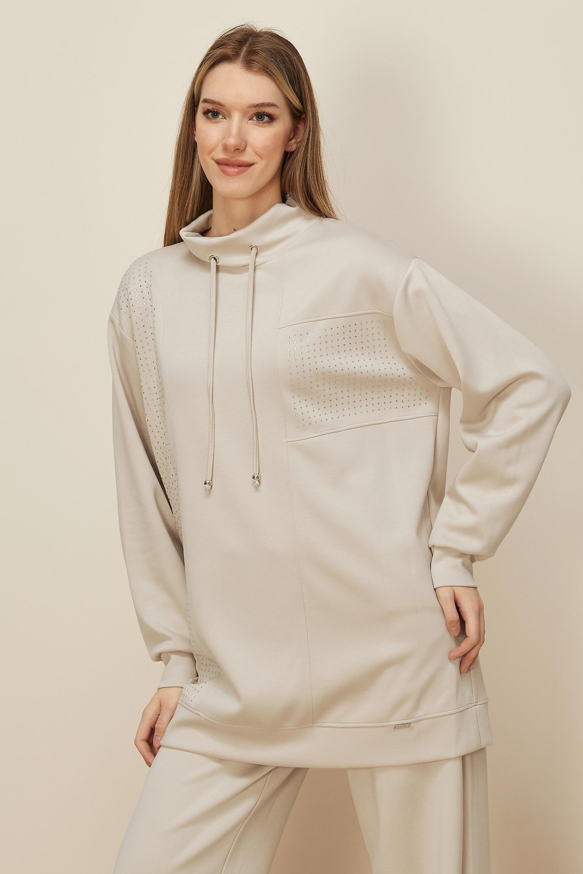 Tesettür giyim EKRU TAŞ İŞLEMELİ EŞOFMAN TAKIMI 45967