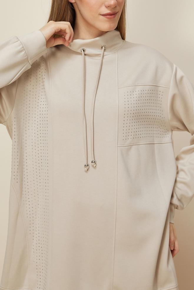 Tesettür giyim EKRU TAŞ İŞLEMELİ EŞOFMAN TAKIMI 45967 - ALVİNA