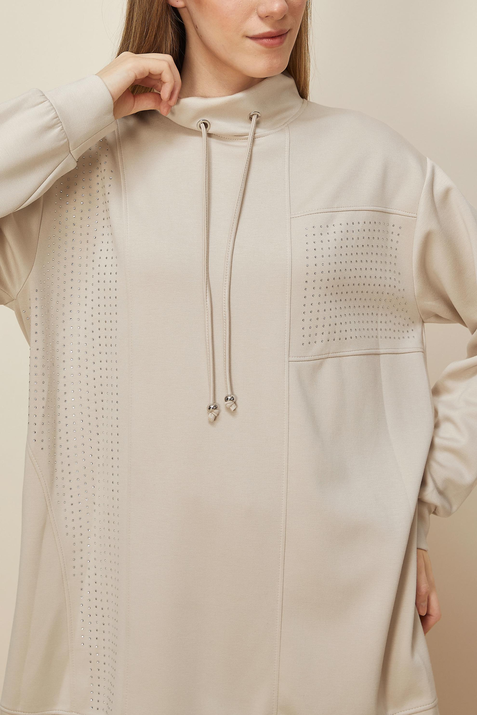 Tesettür giyim EKRU TAŞ İŞLEMELİ EŞOFMAN TAKIMI 45967