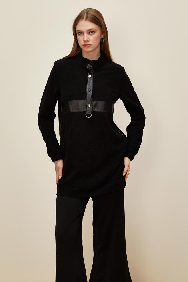 Tesettür giyim SİYAH DİK YAKA EŞOFMAN TUNİK 45976 - ALVİNA