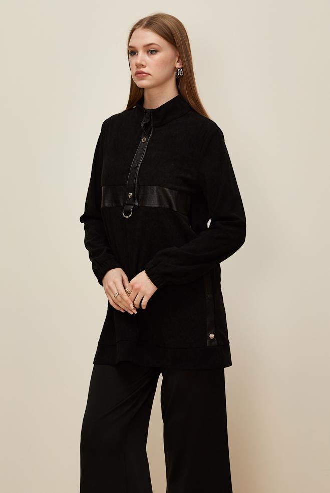 Tesettür giyim SİYAH DİK YAKA EŞOFMAN TUNİK 45976 - ALVİNA