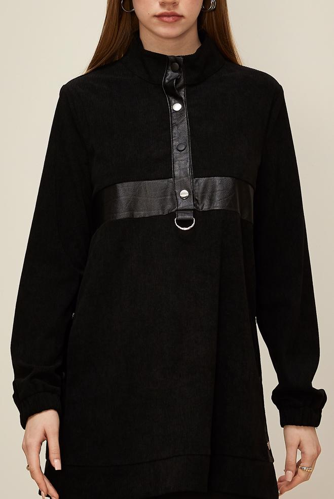 Tesettür giyim SİYAH DİK YAKA EŞOFMAN TUNİK 45976 - ALVİNA