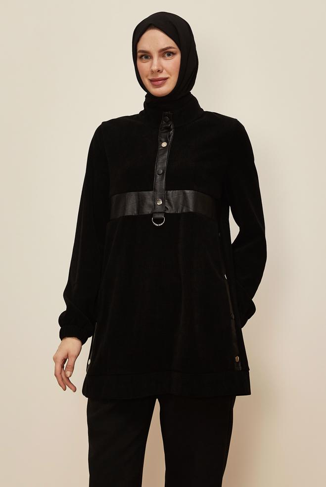 Tesettür giyim SİYAH DİK YAKA EŞOFMAN TUNİK 45976-1 - ALVİNA