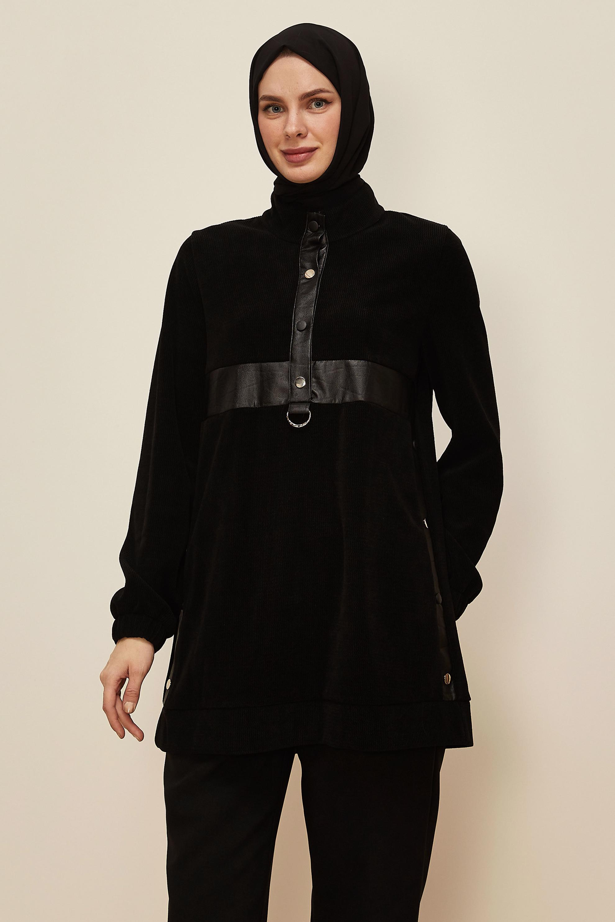 Tesettür giyim SİYAH DİK YAKA EŞOFMAN TUNİK 45976-1