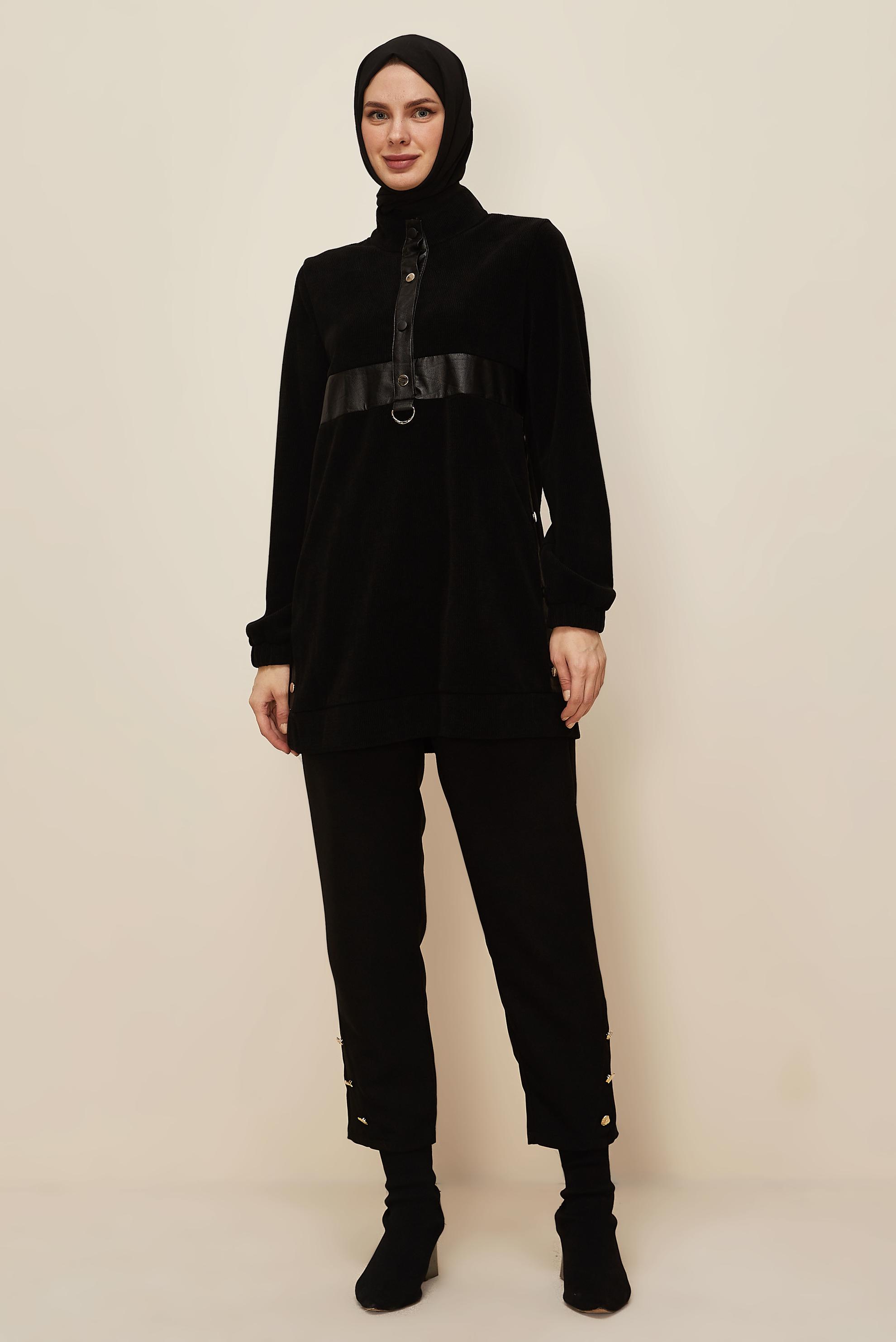 Tesettür giyim SİYAH DİK YAKA EŞOFMAN TUNİK 45976-1