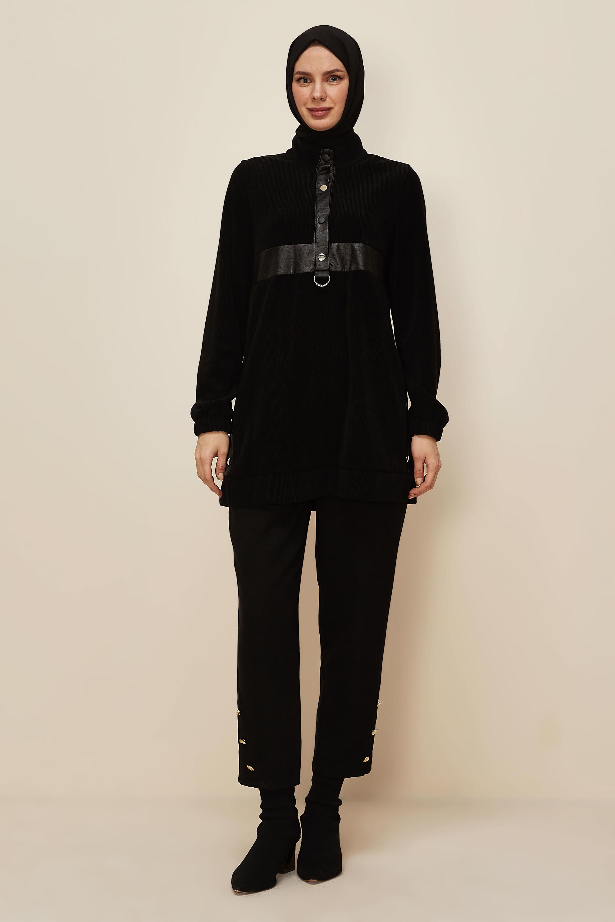 Tesettür giyim SİYAH DİK YAKA EŞOFMAN TUNİK 45976-1