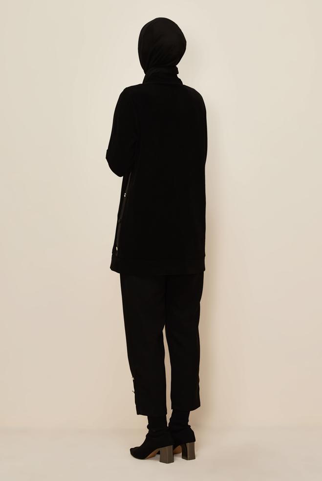 Tesettür giyim SİYAH DİK YAKA EŞOFMAN TUNİK 45976-1 - ALVİNA