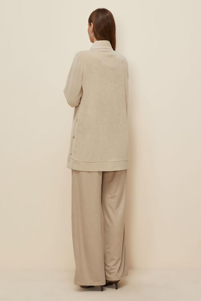 Tesettür giyim BEJ DİK YAKA EŞOFMAN TUNİK 45976-1 - ALVİNA