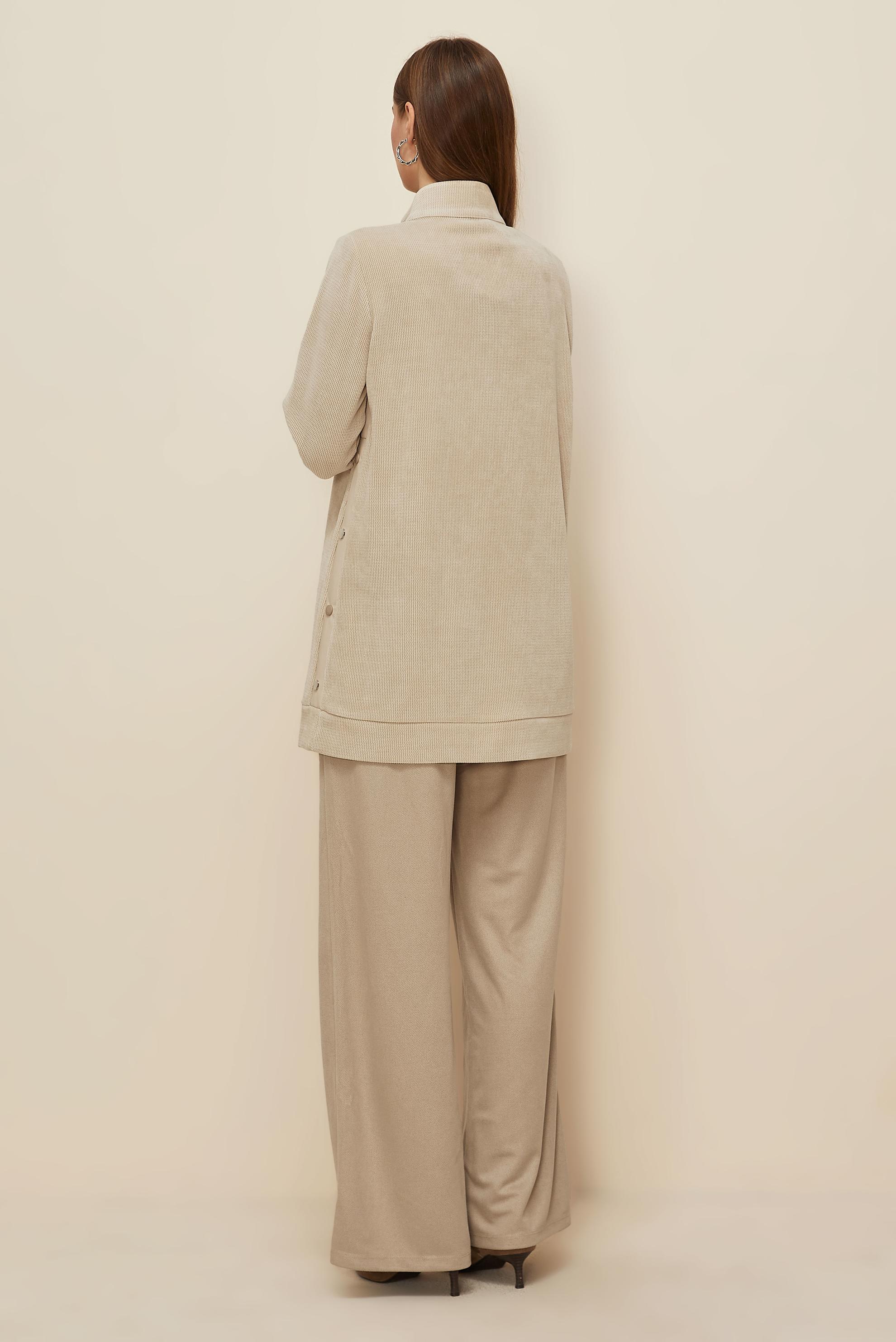 Tesettür giyim BEJ DİK YAKA EŞOFMAN TUNİK 45976-1