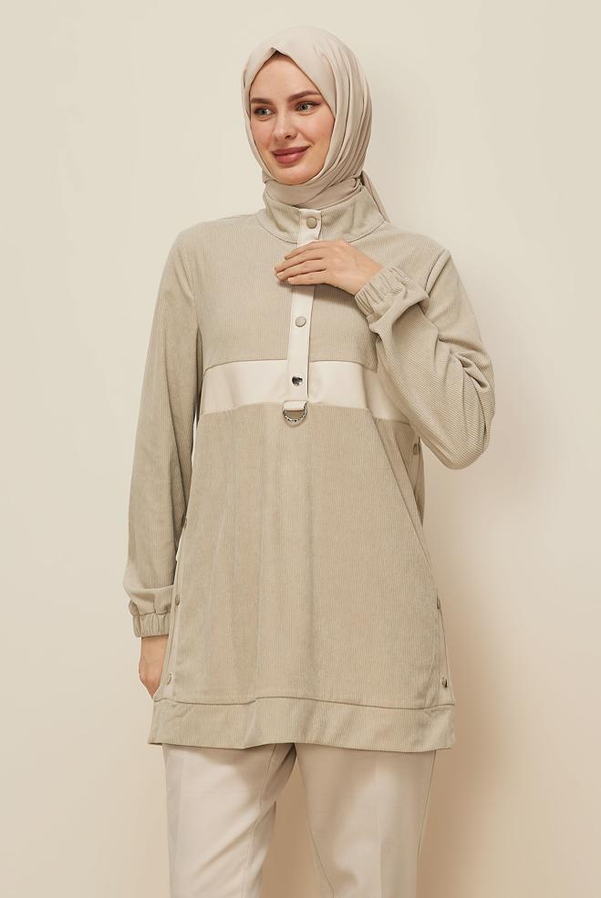 Tesettür giyim BEJ 45976 8569 EŞOFMAN TUNİK 38-44 TEK 40 - ALVİNA