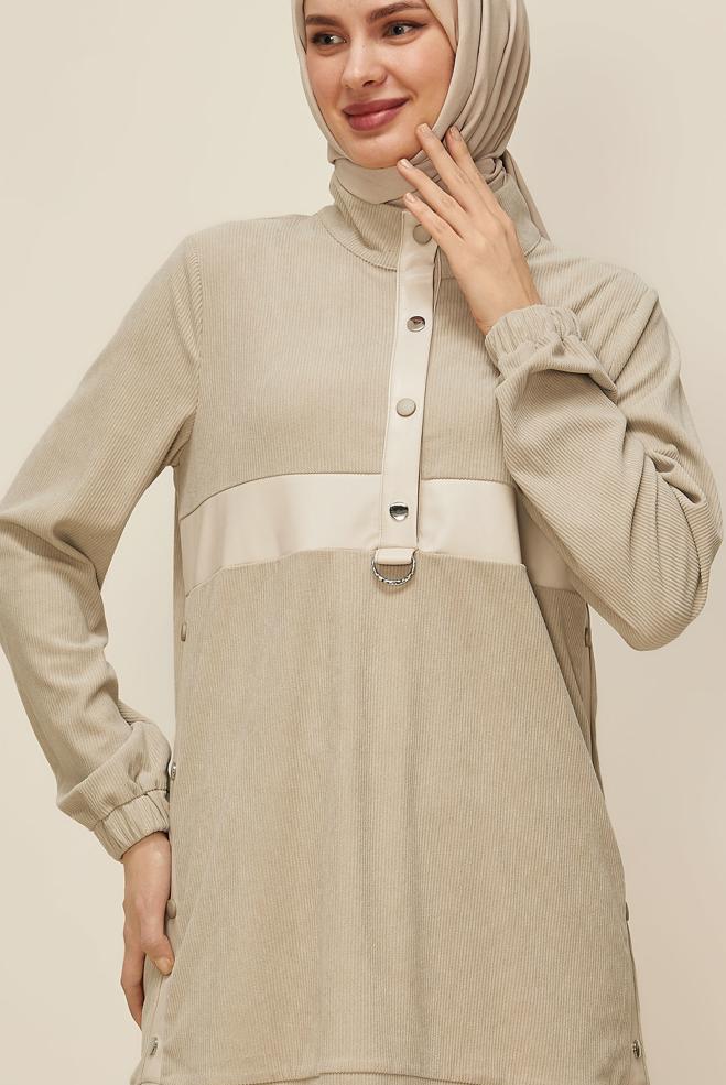 Tesettür giyim BEJ 45976 8569 EŞOFMAN TUNİK 38-44 TEK 40 - ALVİNA