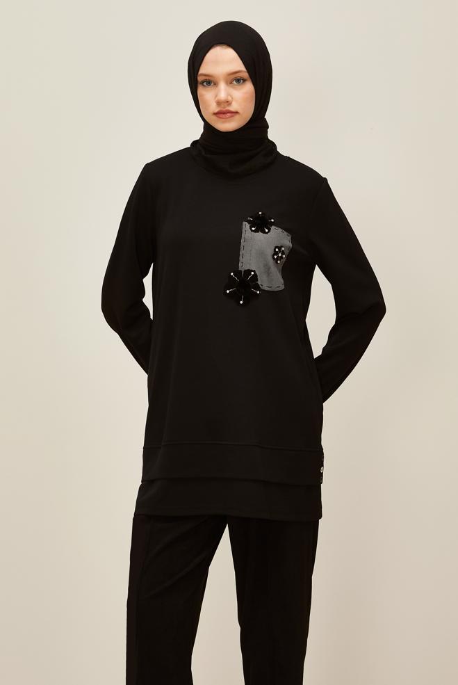 Vêtements hijab  TUNIQUE DE SURVÊTEMENT À COL ROND 45977 - ALVİNA