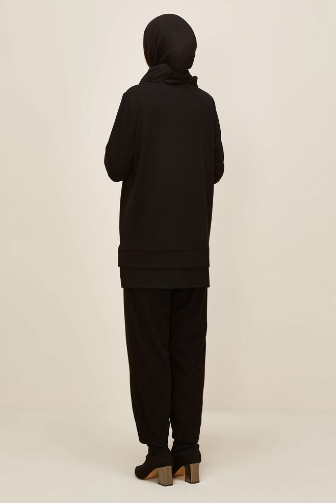 Vêtements hijab NOIR TUNIQUE DE SURVÊTEMENT À COL ROND 45977 - ALVİNA