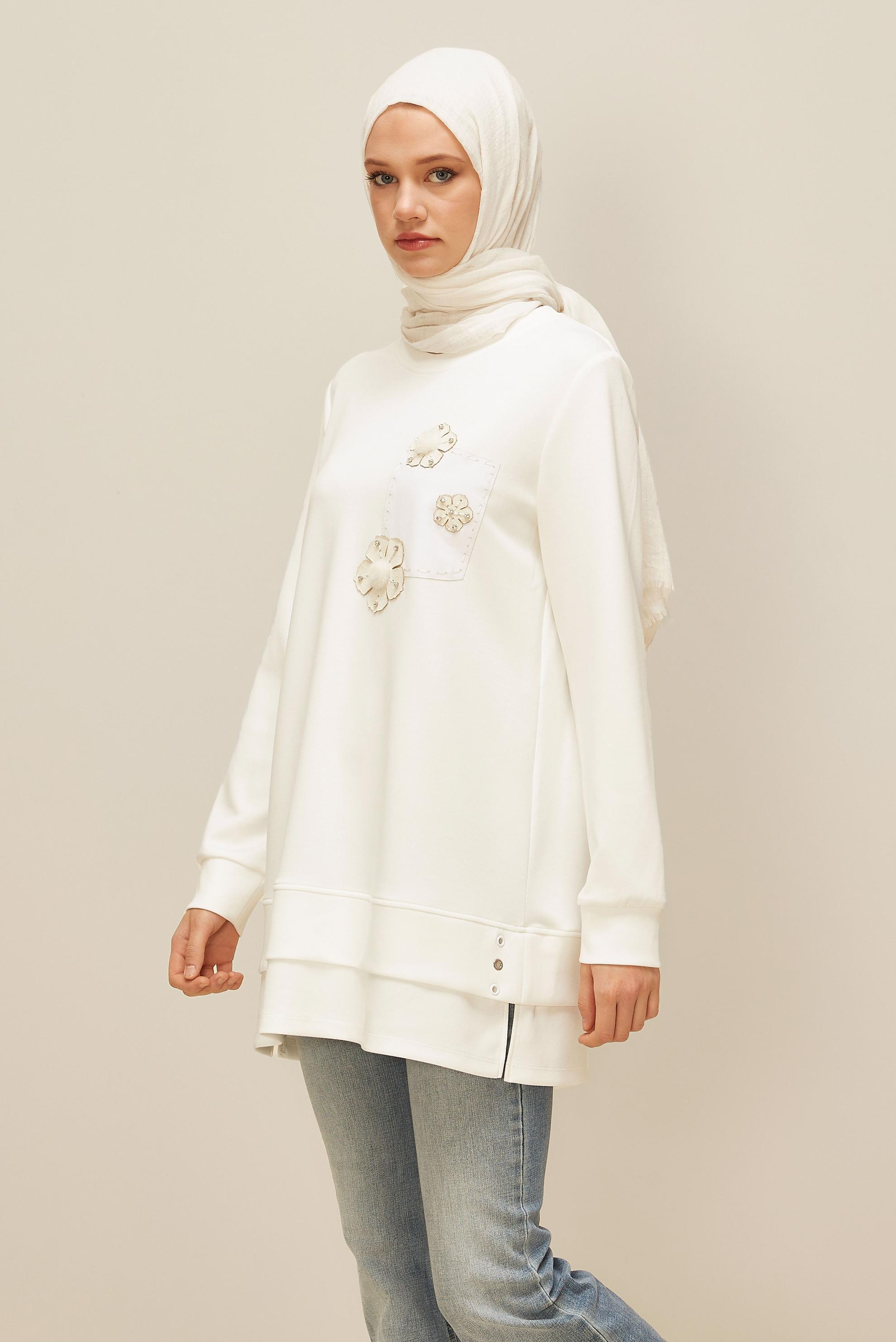 Vêtements hijab BLANC TUNIQUE DE SURVÊTEMENT À COL ROND 45977