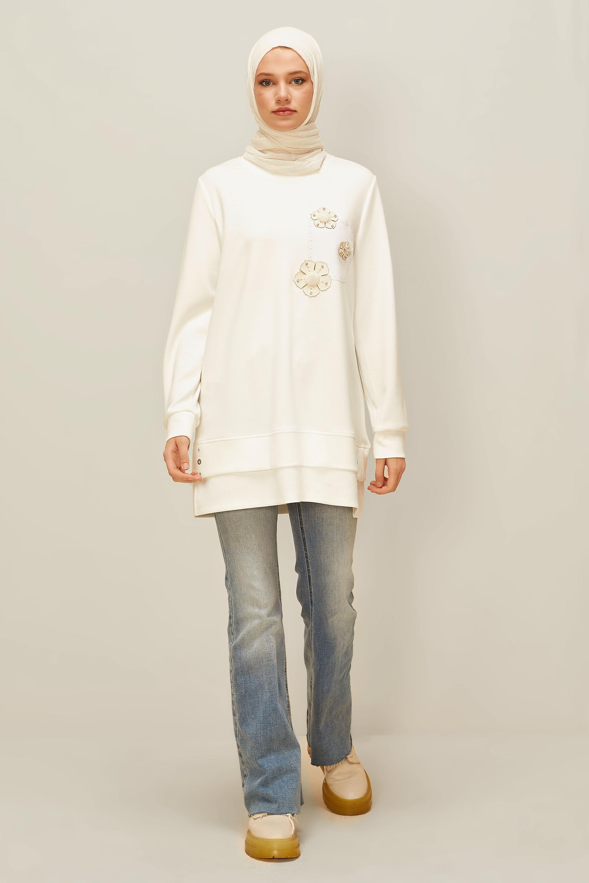 Vêtements hijab BLANC TUNIQUE DE SURVÊTEMENT À COL ROND 45977