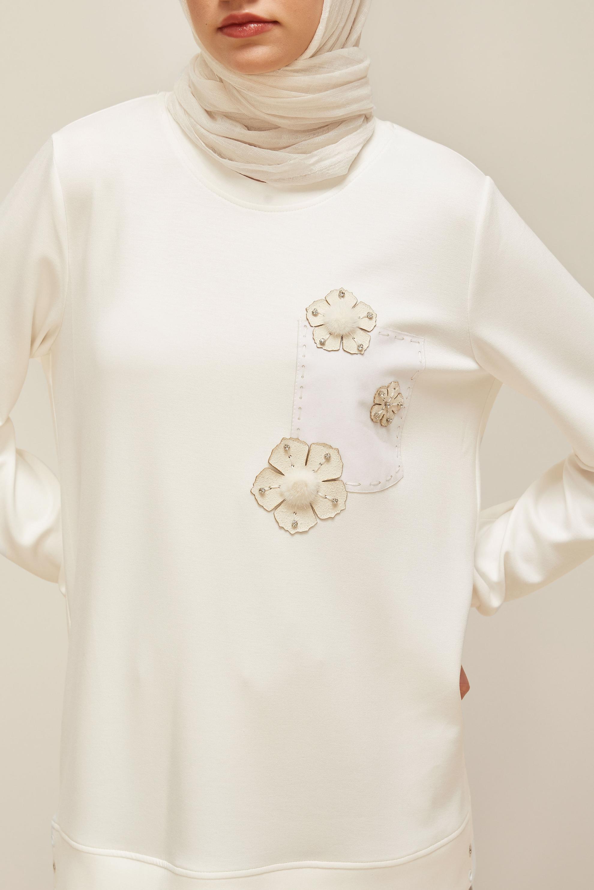 Vêtements hijab BLANC TUNIQUE DE SURVÊTEMENT À COL ROND 45977