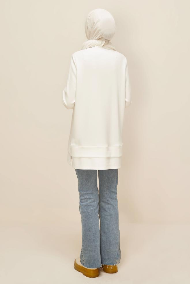 Vêtements hijab BLANC TUNIQUE DE SURVÊTEMENT À COL ROND 45977 - ALVİNA