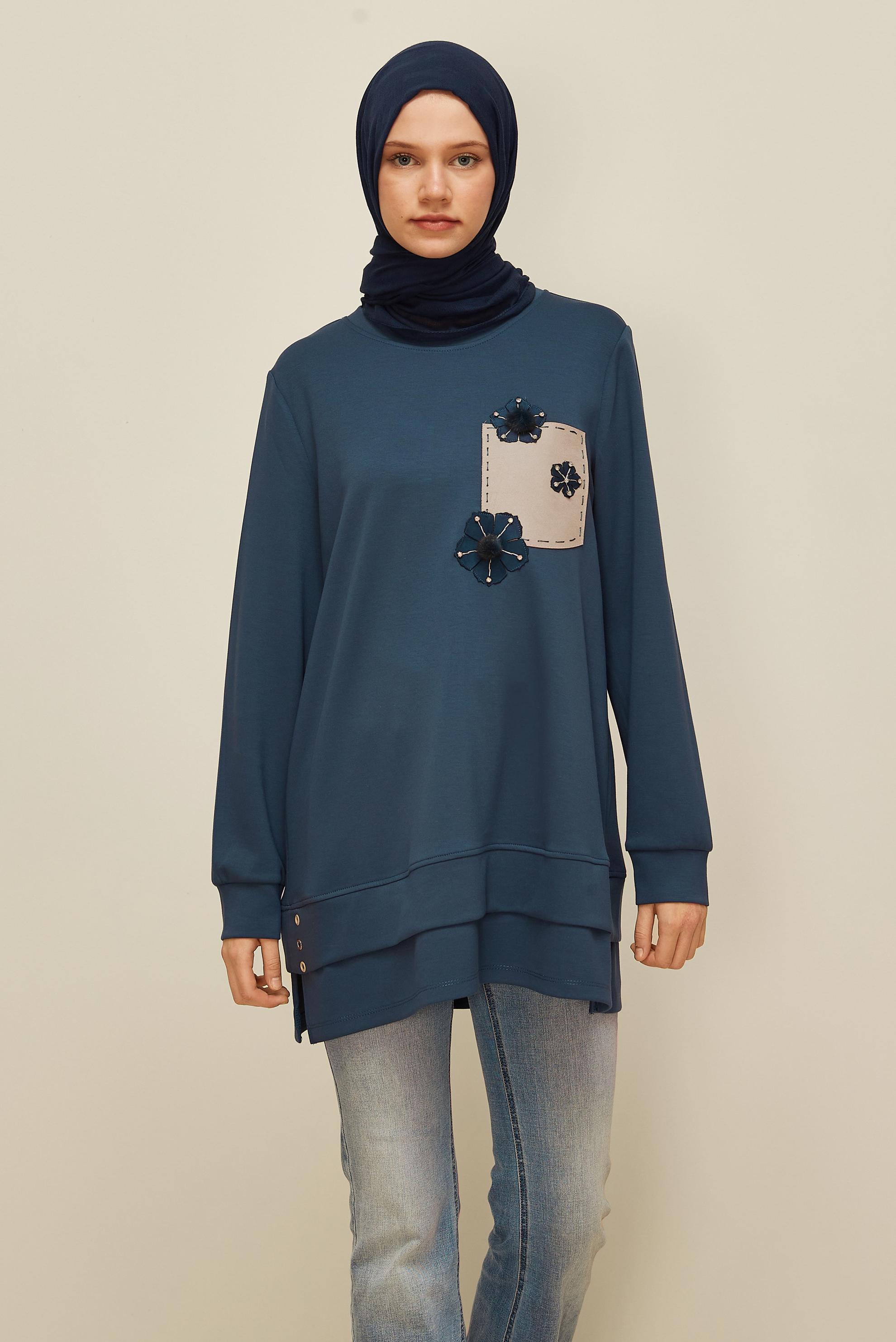 Vêtements hijab GRIS TUNIQUE DE SURVÊTEMENT À COL ROND 45977