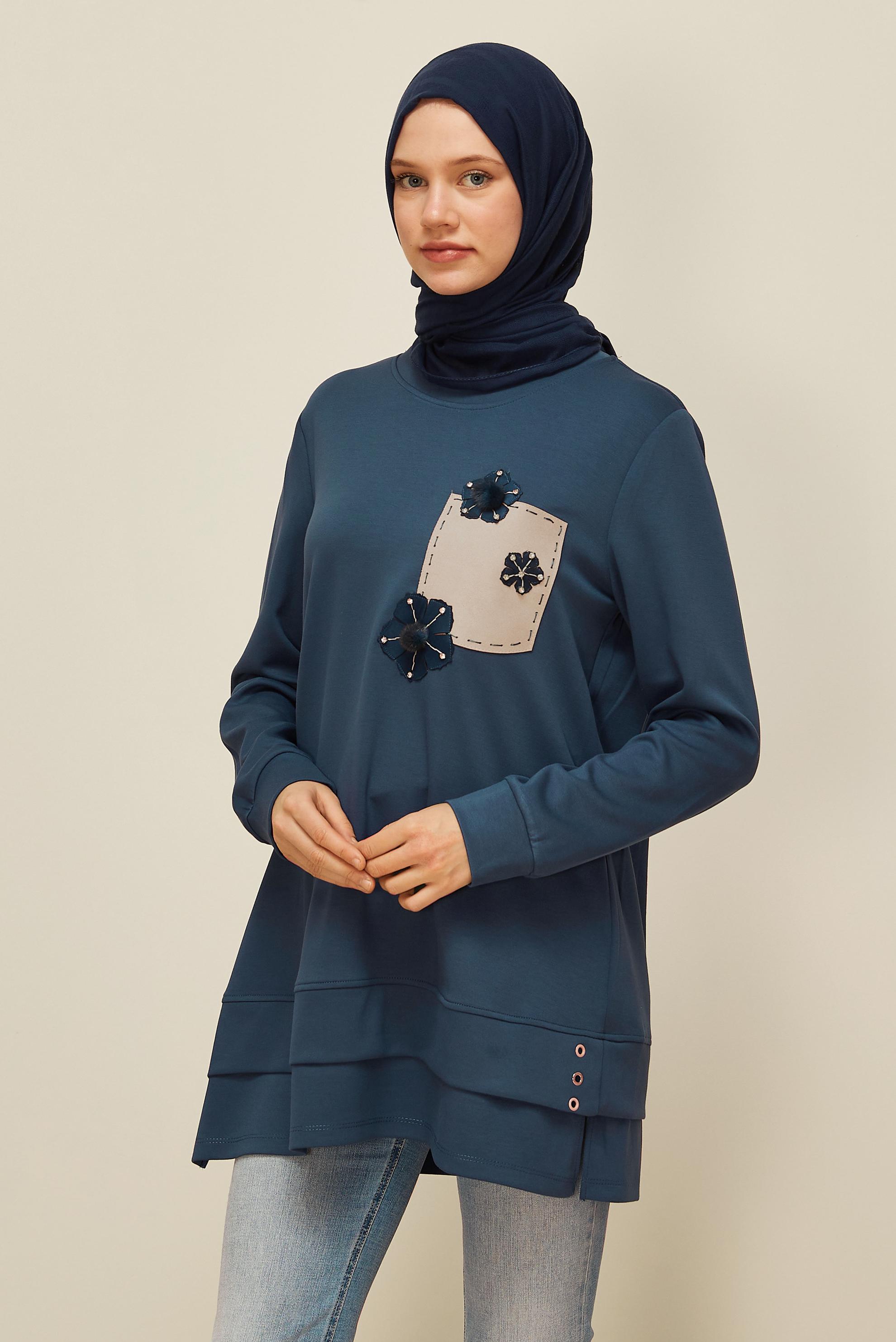 Vêtements hijab GRIS TUNIQUE DE SURVÊTEMENT À COL ROND 45977