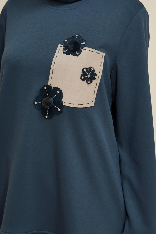 Vêtements hijab GRIS TUNIQUE DE SURVÊTEMENT À COL ROND 45977 - ALVİNA