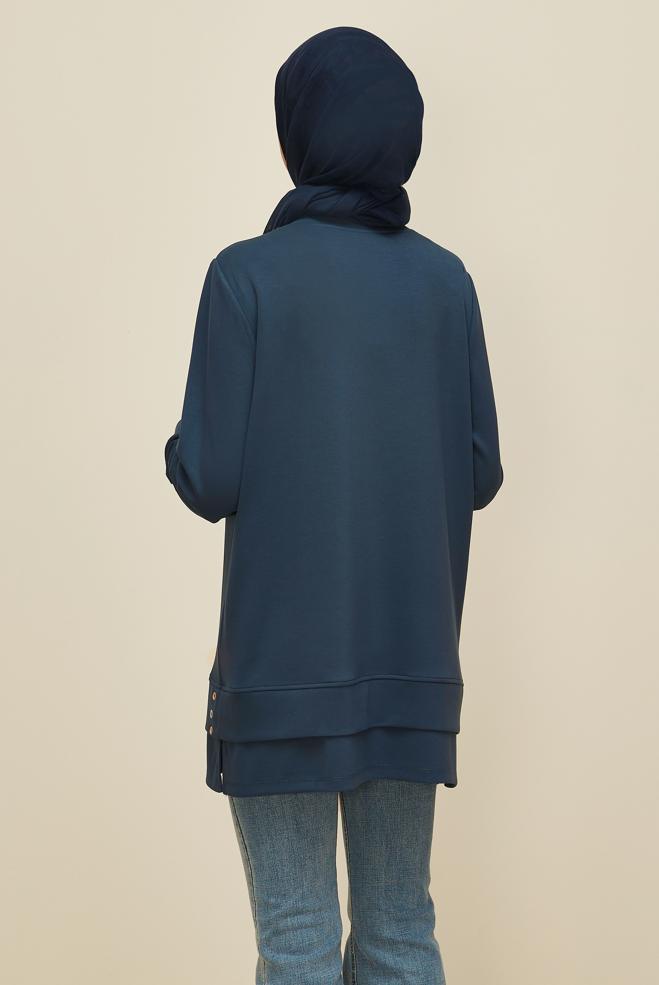 Vêtements hijab GRIS TUNIQUE DE SURVÊTEMENT À COL ROND 45977 - ALVİNA