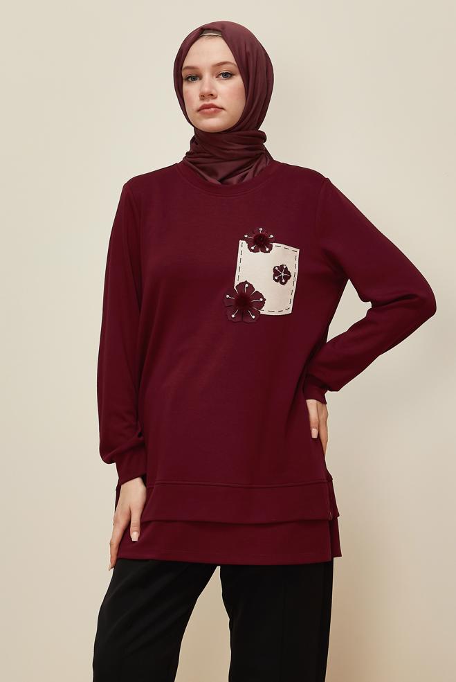 Tesettür giyim BORDO 45977 AZEL EŞOFMAN TUNİK 38-46 TEK 40 - ALVİNA