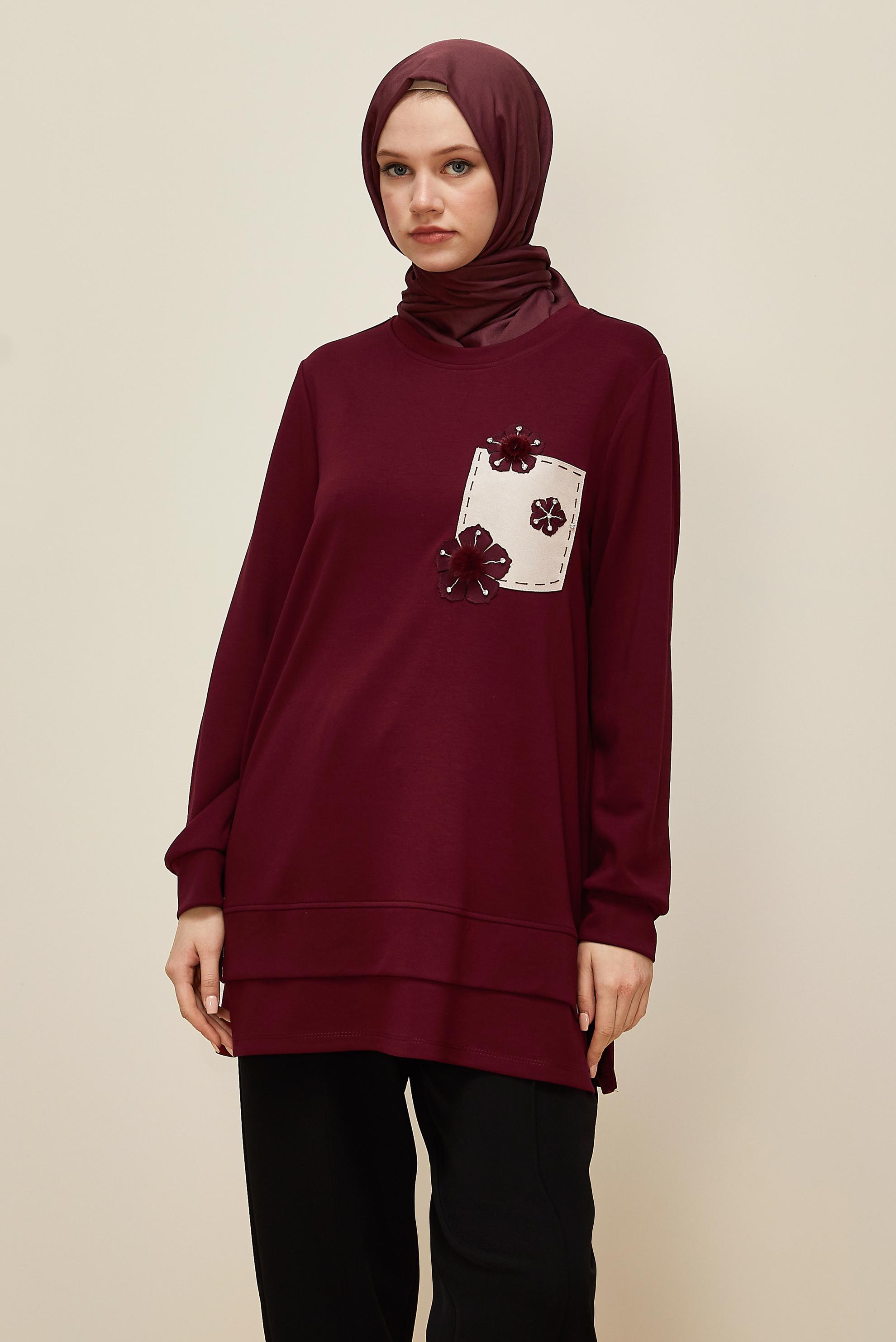 Hijab clothing CLARET RED 45977 AZEL EŞOFMAN TUNİK 38-46 TEK 40