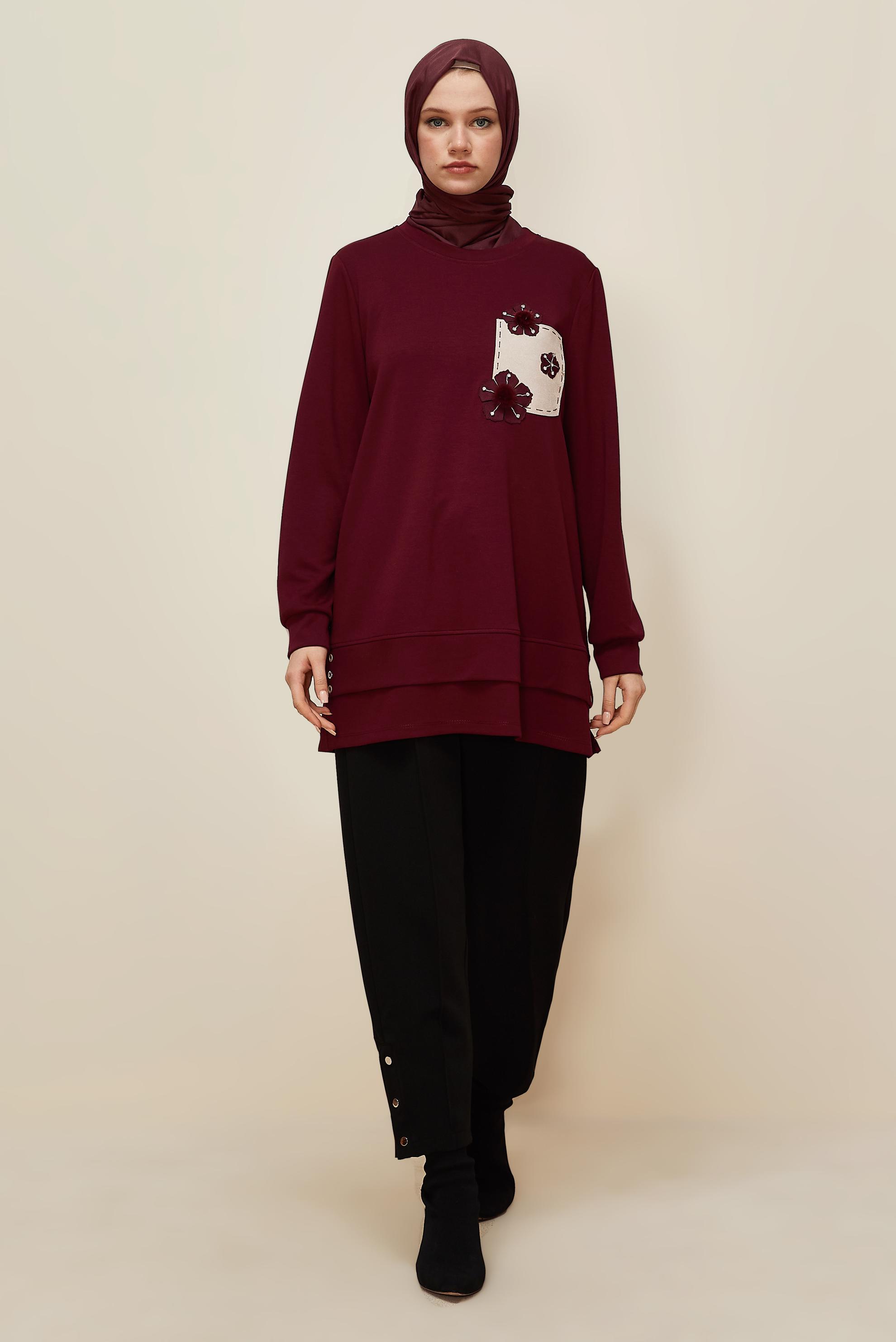 Hijab clothing CLARET RED 45977 AZEL EŞOFMAN TUNİK 38-46 TEK 40