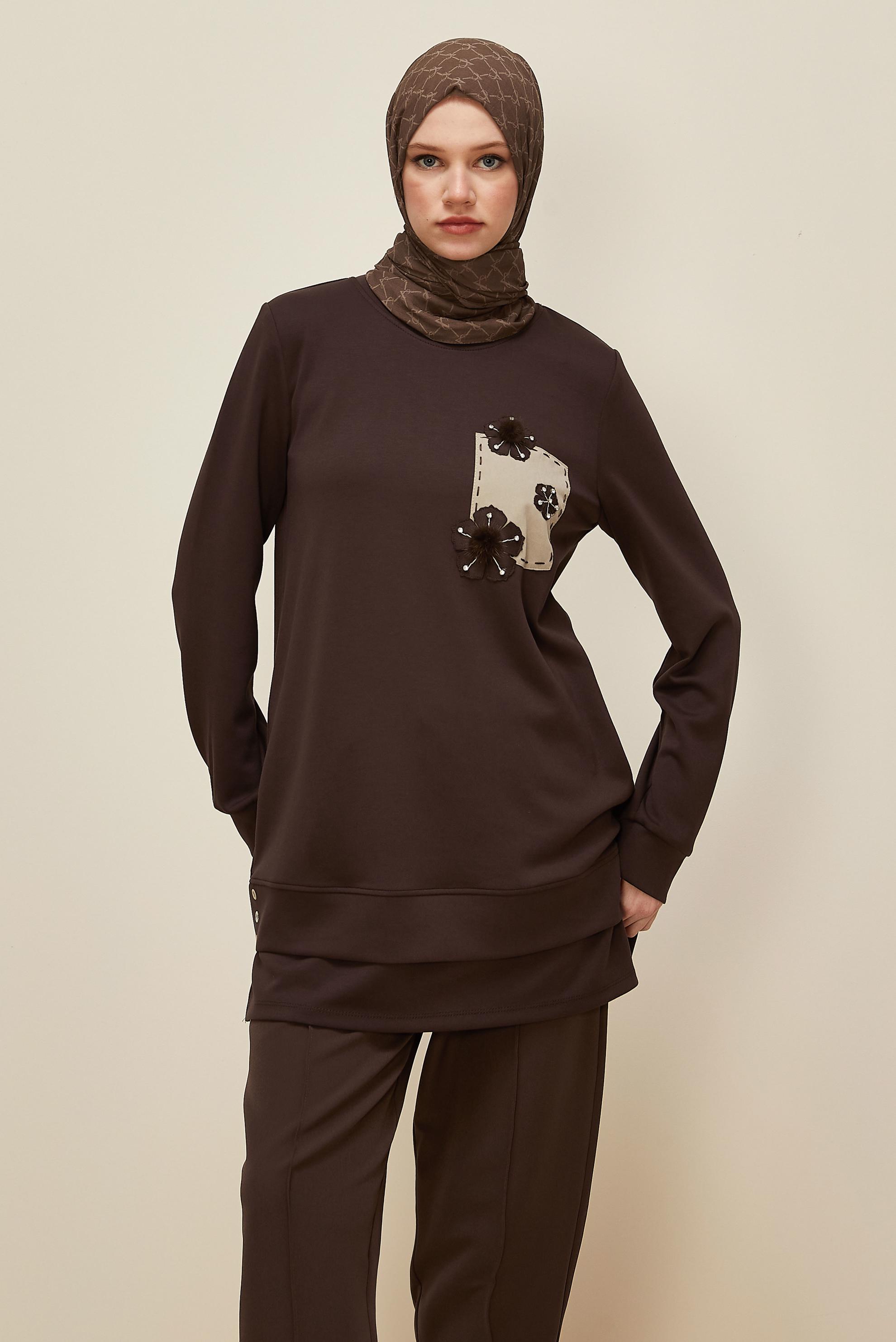 Hijab clothing BROWN 45977 AZEL EŞOFMAN TUNİK 38-46 TEK 40
