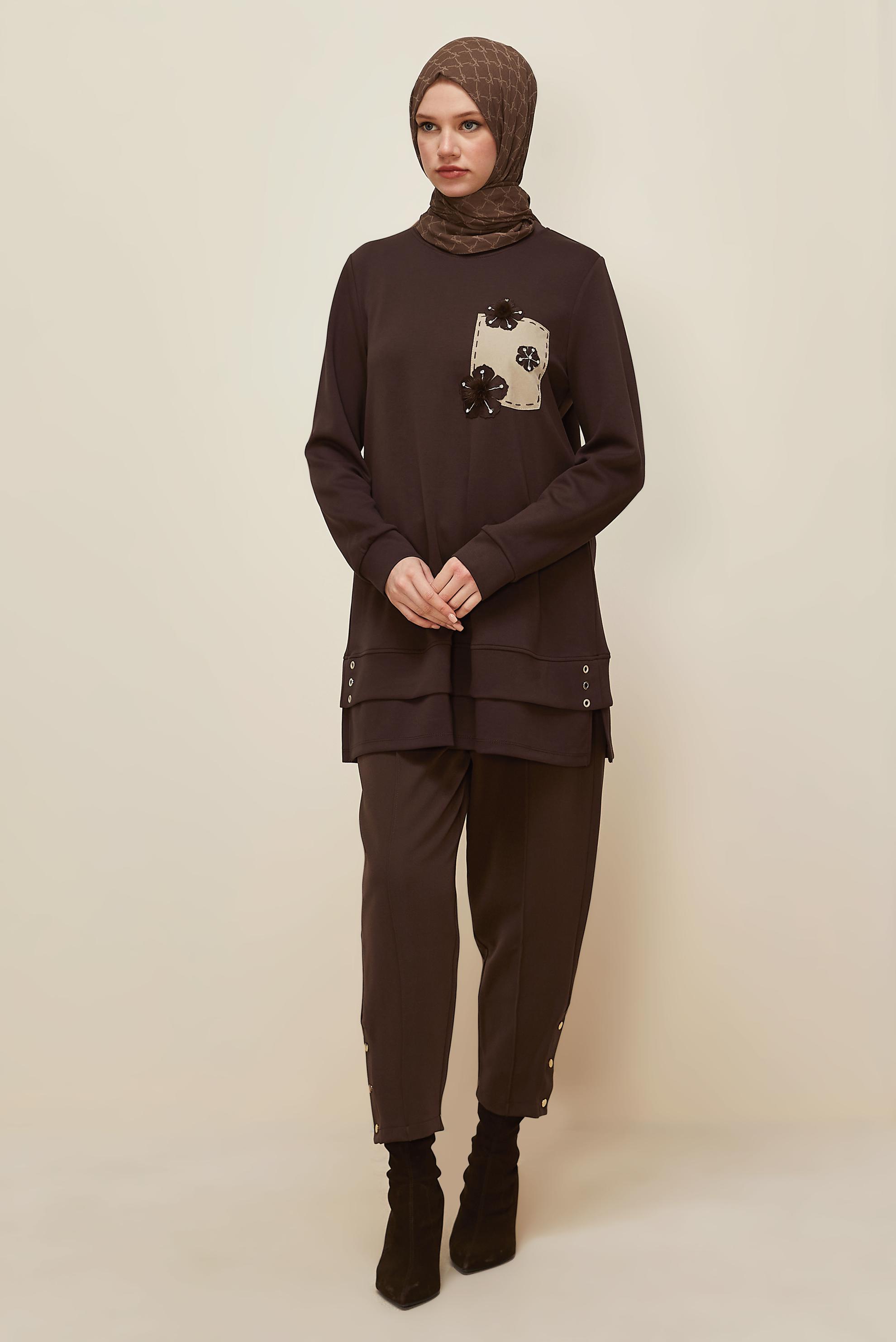 Hijab clothing BROWN 45977 AZEL EŞOFMAN TUNİK 38-46 TEK 40